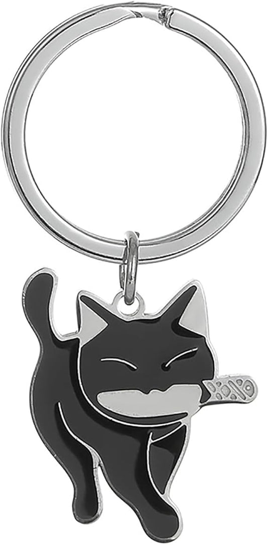 Black Cat Keychain Cat Lover Gifts Cute Keychain for Women Cool Stuff Funny Gifts